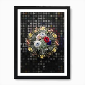 Vintage Anemone Simplex Flower Wreath on Dot Bokeh Pattern n.0111 Art Print