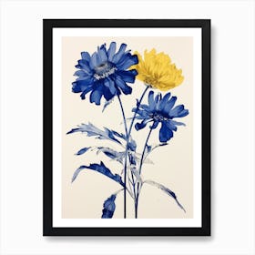 Blue Botanical Gaillardia Art Print