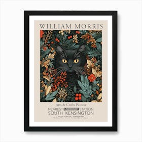 William Morris Prints Black Cat Christmas Gift Winter Vintage Art Print