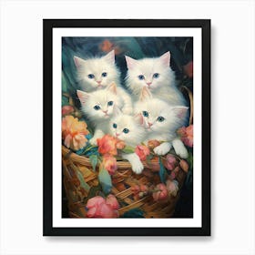 White Kittens In A Basket Kitsch 2 Art Print