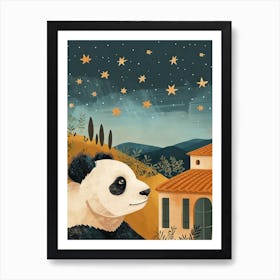 Giant Panda Looking At A Starry Sky Storybook Illustration 4 Art Print