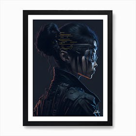 Dark cyberpunk woman profile Poster