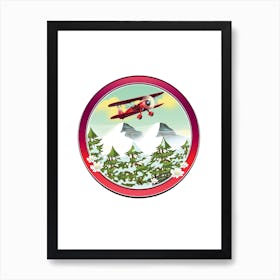 Bi plane flying over the mountains. Art Print