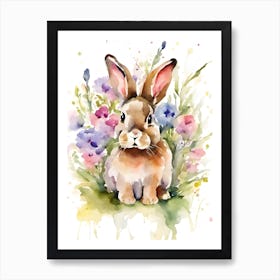 Bunny With Flowers Art Print