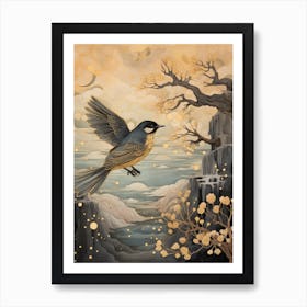 Cedar Waxwing 2 Gold Detail Painting Art Print