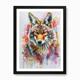 Coyote Colourful Watercolour 2 Art Print