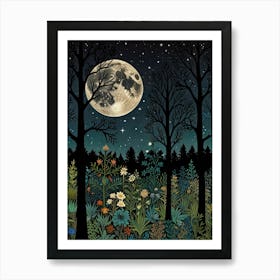 Moonlight In The Forest Style William Morris 1 Art Print 3 Art Print