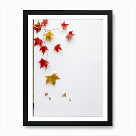 Autumn Leaves Scattered Asymmetrically Across A White Canvas Single Red Berry Placed Off Center Em (1) Art Print