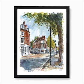 Kingston Upon Thames London Borough   Street Watercolour 4 Art Print