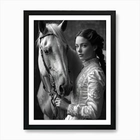 Woman In Equestrian Attire Including Breeches And A Jacket With Braided Hairstyle Holding A Reins Art Print