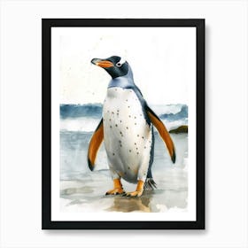 Humboldt Penguin Signy Island Watercolour Painting 1 Art Print