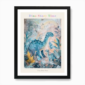 Blue Stegosaurus Dinosaur Parent & Child Poster Art Print