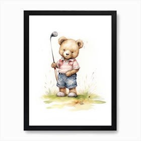 Golf Teddy Bear Painting Watercolour 4 Art Print