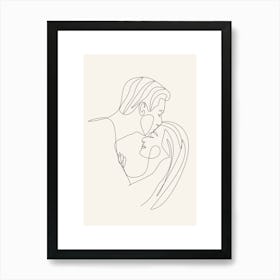 Kissing Couple Monoline Asthetic Mnimalist Drawing Art Print