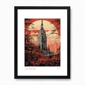 Empire State Building  New York Woodblock 4 Watercolour Travel Poster Art Print