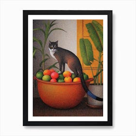 Paradise With A Cat 4 Pointillism Style Art Print