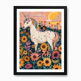 Unicorn In A Sunflower Field Brushstrokes 2 Art Print