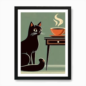 Cat And Coffee Art Print