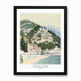 Mount Athos Greece Color Line Drawing 7 Poster Art Print