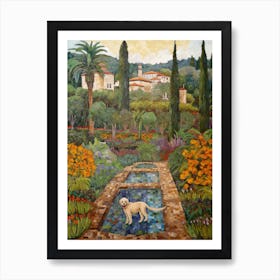 Painting Of A Dog In Alhambra Gardens, Spain In The Style Of Gustav Klimt 03 Art Print