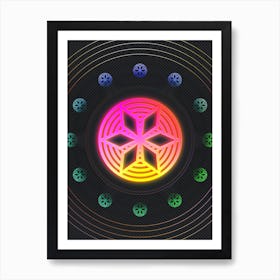 Neon Geometric Glyph in Pink and Yellow Circle Array on Black n.0295 Art Print