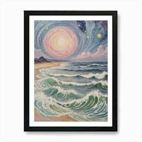 Cosmic Moonlight At The Beach Art Print