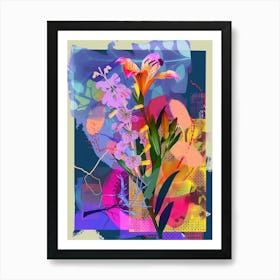 Freesia 4 Neon Flower Collage Art Print