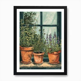 Potted Herbs On The Windowsil Illustration 4 Art Print