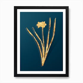 Vintage Primrose Peerless Botanical in Gold on Teal Blue n.0287 Art Print
