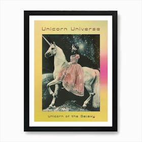 Princess In Space On A Unicorn Retro Collage 2 Poster Art Print