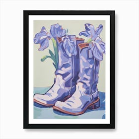 A Painting Of Cowboy Boots With Lilac Flowers, Fauvist Style, Still Life 3 Art Print