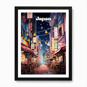 Japan Night Time Modern Travel Art Art Print