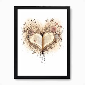 Vintage Book Detailed Line Heart Blush Pink Art Print