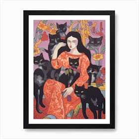 Cat Lady With Black Cats 3 Art Print