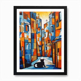 Painting Of Venice With A Cat In The Style Of Cubism, Picasso Style 4 Art Print