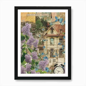 Lilac Flowers Scrapbook Collage Cottage 4 Art Print