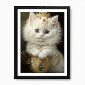 White Kitten In A Teacup Art Print