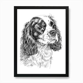 Cavalier King Charles Dog Line Sketch Art Print