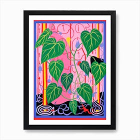 Pink And Red Plant Illustration Philodendron 2 Art Print