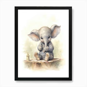 Elephant Painting Playing Chess Watercolour 4 Art Print