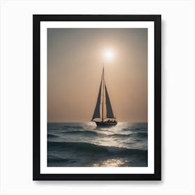 Sailboat In The Ocean At Sunset Art Print