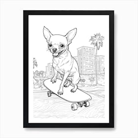 Chihuahua Dog Skateboarding Line Art 3 Art Print