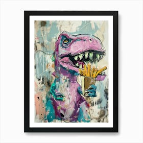 Dinosaur Eating Fries Abstract Graffiti Style 3 Art Print