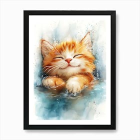 Happy Orange Cat Floating on Water 15 Art Print