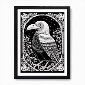 B&W Bird Linocut California Condor 3 Art Print