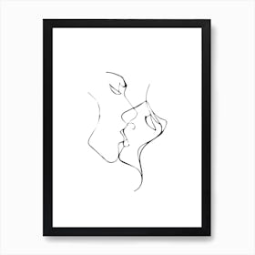 One Line Drawing Of A Couple Kissing Art Print