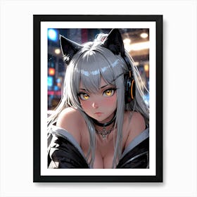 Anime Girl With Headphones Art Print