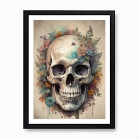 Floral Skull Vintage Painting (6) Art Print