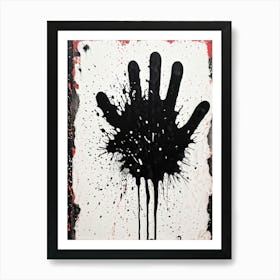 Black Charcoal Hand Sketching Over A Canvas With Splatters And Drips Of Paint Heavy Grunge Texture (5) Art Print