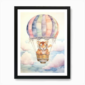 Baby Tiger In A Hot Air Balloon Art Print